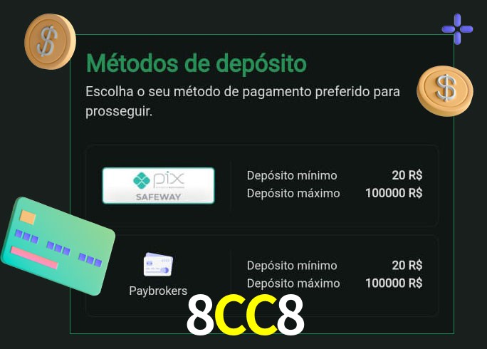 O cassino 8CC8 oferece uma grande variedade de métodos de pagamento